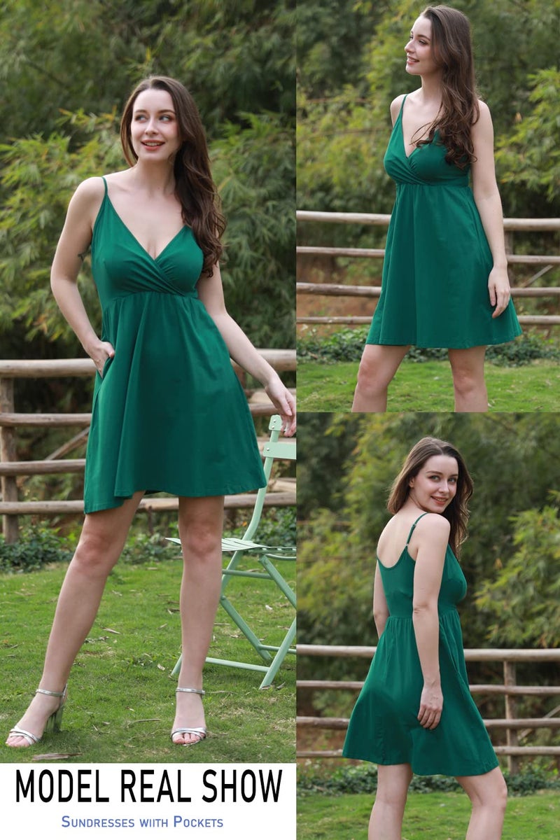 STYLEWORD Women's Summer Sundress Spaghetti Strap V Neck Casual Flowy Sundress with Pocket Cruise Outfits 2026(Green-429,M) - Image 2